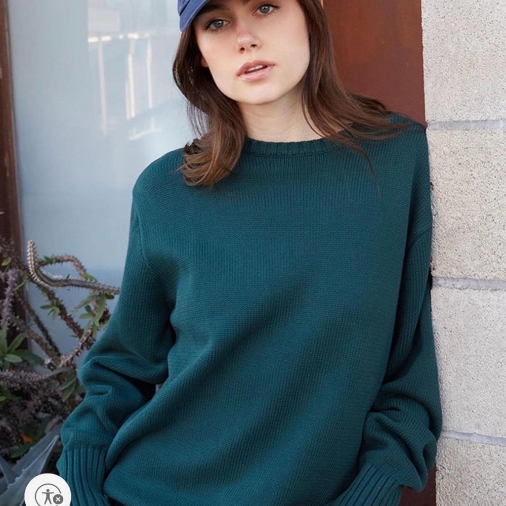Brandy Melville Green Oversized Cotton Sweater One Size But Fits Large